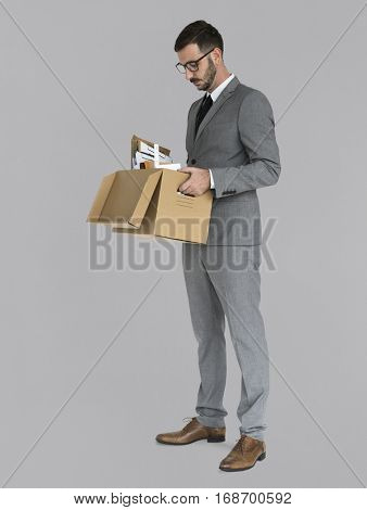 Caucasian Business Man Pack Up Retrenched
