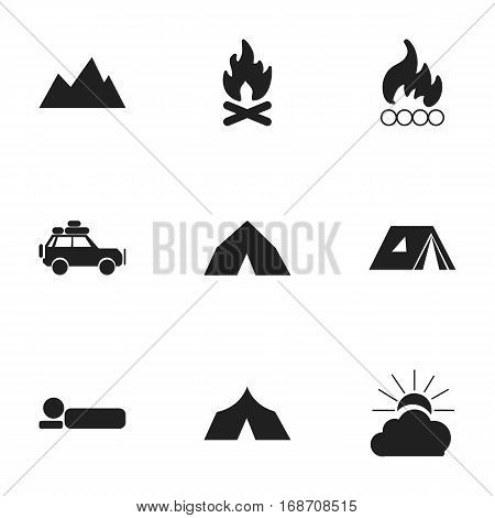 Set Of 9 Editable Trip Icons. Includes Symbols Such As Fever, Sunrise, Blaze And More. Can Be Used For Web, Mobile, UI And Infographic Design.