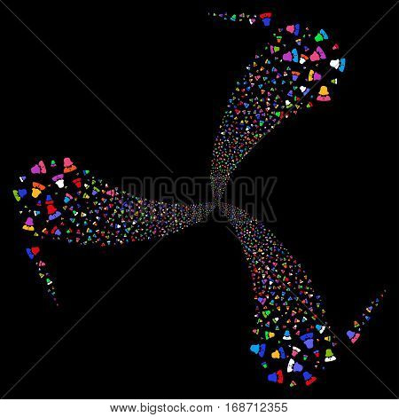Woman fireworks swirl rotation. Vector illustration style is flat bright multicolored iconic symbols on a black background. Object whirl organized from random icons.