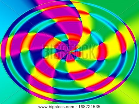 Colorful psychedelic background made of interweaving curved shapes. Illustration