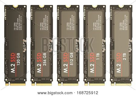 Set of M2 SSD 3D rendering isolated on white background