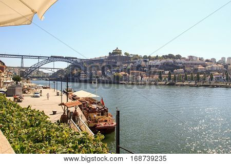 September 19 2012: The Spirit of Chartwell's boat (former Queen Elizabeth's boat) is docked by the Douro River. Porto Portugal