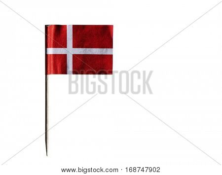 Danish flag in toothpick against white background