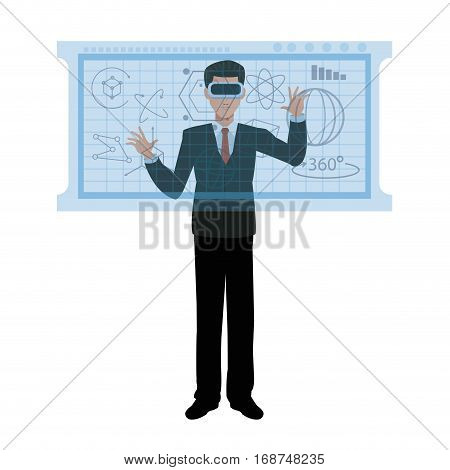 business man wearing vr glasses interaction vector illustration eps 10