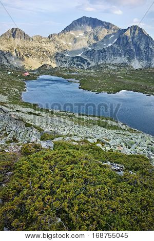 Amazing panorama of Tevno Lake and Kamenitsa peak from Valyavishki chukar, Pirin mountain, Bulgaria