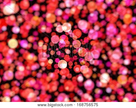 Background with red and pink Christmas round lights and bokeh.