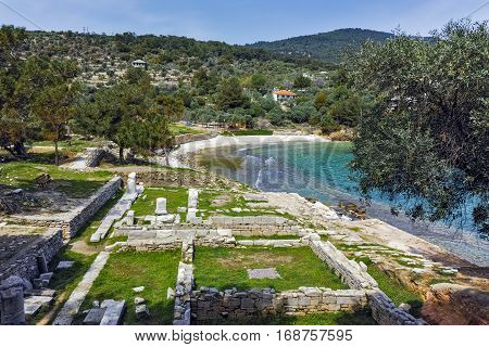 Amazing view of Ruins in Archaeological site of Aliki, Thassos island,  East Macedonia and Thrace, Greece