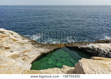 Amazing view of Giola Natural Pool in Thassos island, East Macedonia and Thrace, Greece