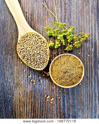 Coriander In Bowl And Spoon On Board Top