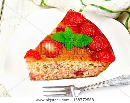 Pie Strawberry With Jelly In Plate On Board