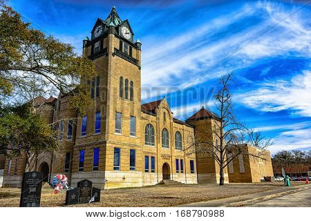 Prattville Alabama USA - January 28 2017: The original Autauga County Courthouse as viewed from the corner of the clock tower.