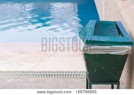 Trash Cans In The Swimming Pool At Hotel