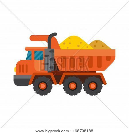 Delivery tipper transportation construction vehicle and road machine equipment. Dumper business truck cargo sand container vector illustration.