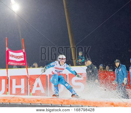 STOCKHOLM SWEDEN - JAN 31 2017: Nina Loeseth (NOR) in the downhill skiing in the parallel slalom alpine event Audi FIS Ski World Cup. January 31 2017 Stockholm Sweden