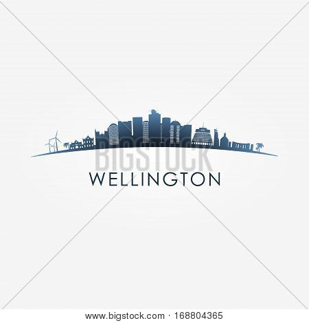 Wellington New Zealand skyline silhouette black vector design on white background.