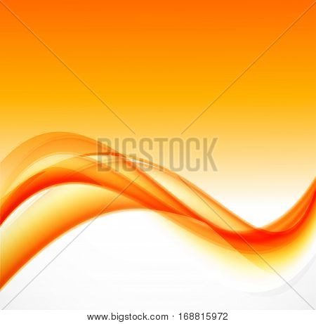 Abstract wavy design background with orange bright curved lines in dynamic soft smooth style. Vector illustration