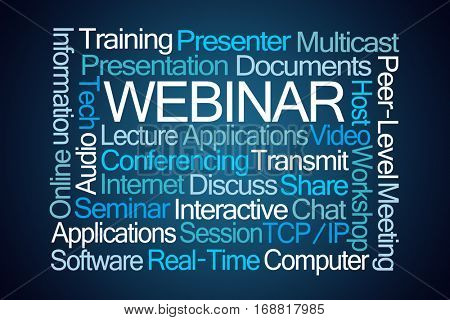 Webinar Word Cloud on Blue Background