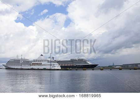Tallinn, Estonia- July 10: Zuiderdam And Silver Sea Cruise Ships In Port Of Tallinn, Estonia.  July