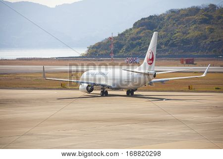 19 Dec 2015 Airport Nagasaki. Japan. Jal Airplanes In Airport Of Nagasaki (ngs), Omura