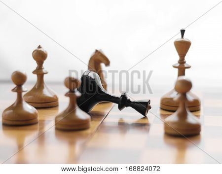 Chess game. Chess king is checkmated, chess game over