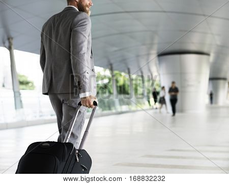 Businessmen Habds Hold Luggage Business Trip