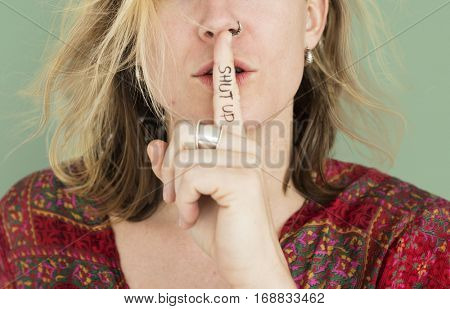 Woman Quiet Shut Up Secret Shh Portrait Concept