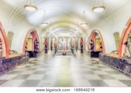 Defocused Background With Interior Of Ploshchad Revolyutsii Subway Station, Moscow