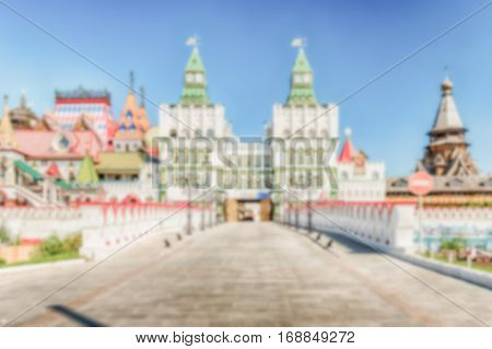 Defocused Background With The Iconic Izmailovskiy Kremlin In Moscow, Russia