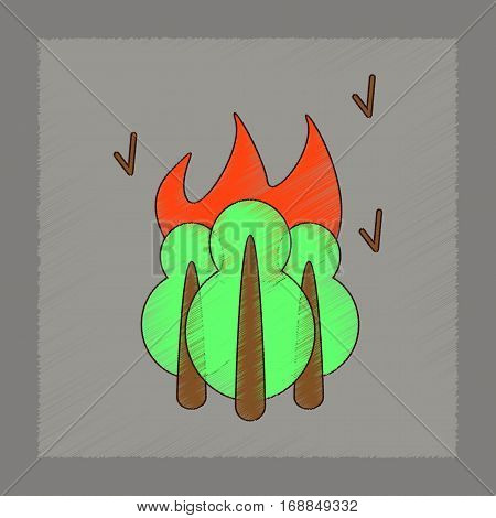 flat shading style icon of fire in the forest