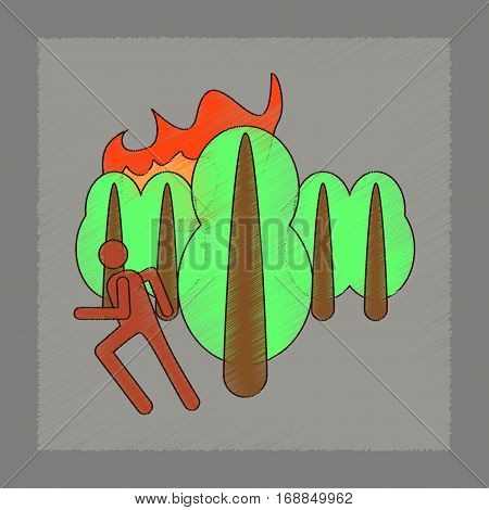 flat shading style icon of fire in forest human