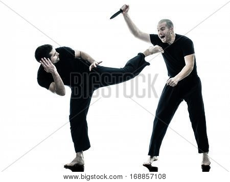 men krav maga fighters fighting isolated