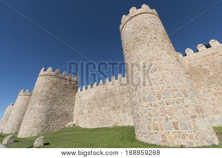 Avila (Castilla y Leon Spain): the famous medieval walls surrounding the city