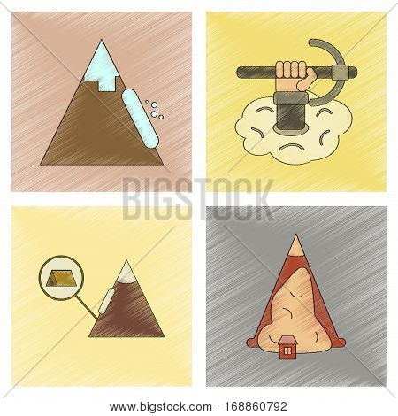assembly flat shading style icon of mountains snow avalanche