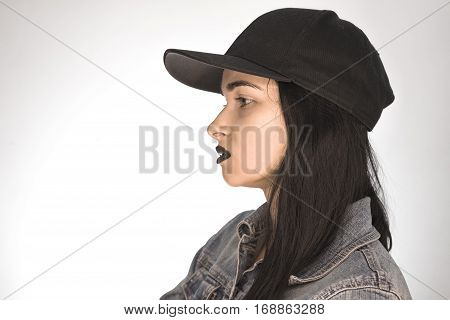 Beautiful Girl. Girl On A White Background In Profile.