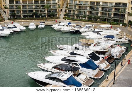Yachts moored at Portomaso Marina, St. Julian, Malta