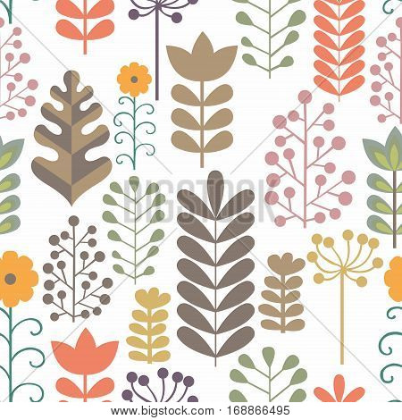 Seamless pattern with stylized branches on a white background. Vector collection of plant elements for design