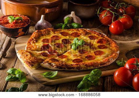 Homemade Cheese Pizza With Salami