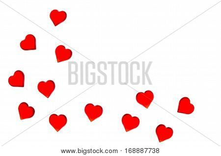 Bright red hearts on a striped background. In order to use Valentine's Day, weddings, International Women's Day