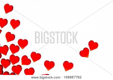 Bright red hearts on a striped background. In order to use Valentine's Day, weddings, International Women's Day