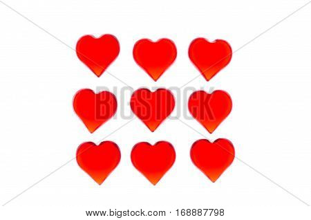 Bright red hearts 9 pieces in the form of a square. In order to use Valentine's Day, weddings, International Women's Day