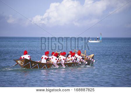 Dragon race of Okinawa's traditional event to pray for sea safety