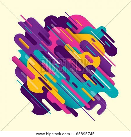 Modish style abstract composition made of various colorful designed shapes and objects. Vector illustration.