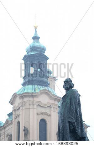 Prague, Czechia - November, 21, 2016: monument of Jan Hus in a center of Prague, Czechia