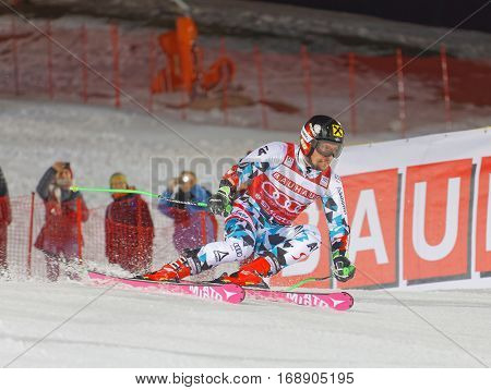 STOCKHOLM SWEDEN - JAN 31 2017: Test skiier i in the parallel slalom alpine ski event Audi FIS Ski World Cup. January 31 2017 Stockholm Sweden