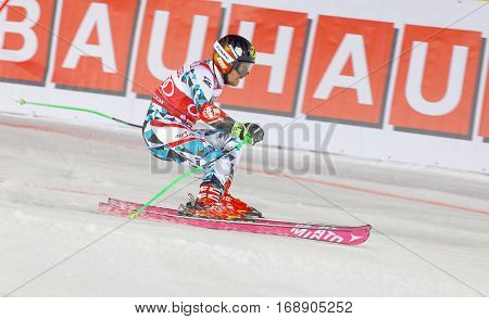 STOCKHOLM SWEDEN - JAN 31 2017: Test skiier i in the parallel slalom alpine ski event Audi FIS Ski World Cup. January 31 2017 Stockholm Sweden