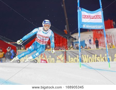 STOCKHOLM SWEDEN - JAN 31 2017: Jonathan Nordbotten (NOR) fighting in the parallel slalom alpine ski event Audi FIS Ski World Cup. January 31 2017 Stockholm Sweden