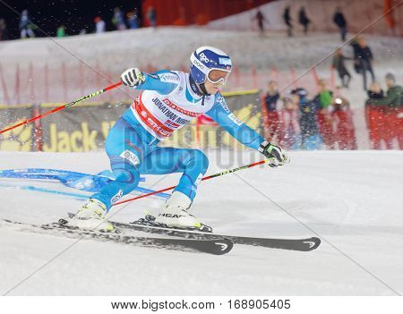 STOCKHOLM SWEDEN - JAN 31 2017: Jonathan Nordbotten (NOR) fighting in the parallel slalom alpine ski event Audi FIS Ski World Cup. January 31 2017 Stockholm Sweden