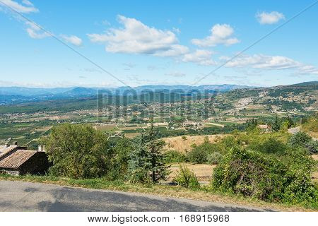 Panorama of the Ardèche mountains in the province of Rhone Alpes France.