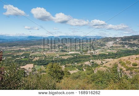 Panorama of the Ardèche mountains in the province of Rhone Alpes France.