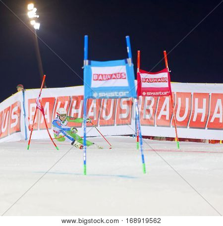 STOCKHOLM SWEDEN - JAN 31 2017: Ana Bucik (SLO) in the parallel slalom downhill skiing at the Alpine Audi FIS Ski World Cup. January 31 2017 Stockholm Sweden